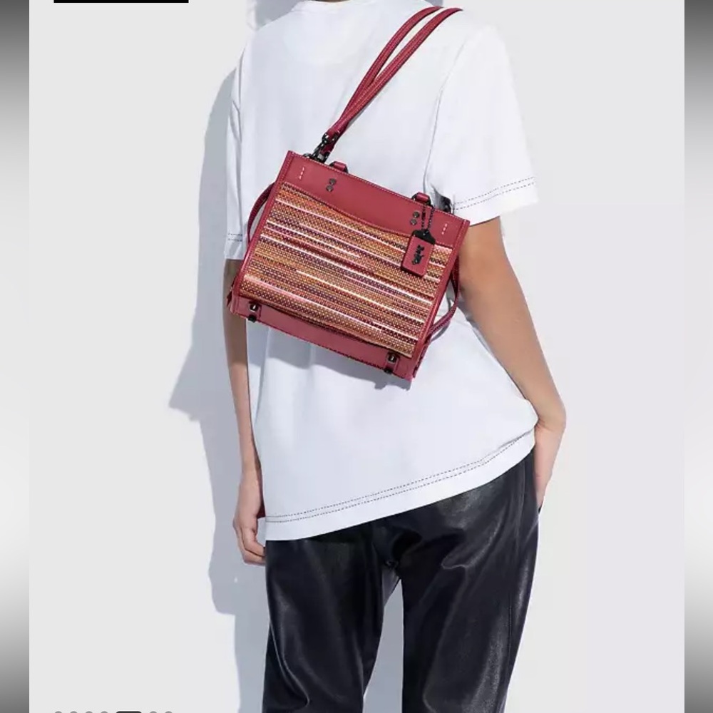 COACH Rogue 25 Upwoven Leather and Smooth Glovetanned Leather in Rouge/Multi - Picture 17 of 17